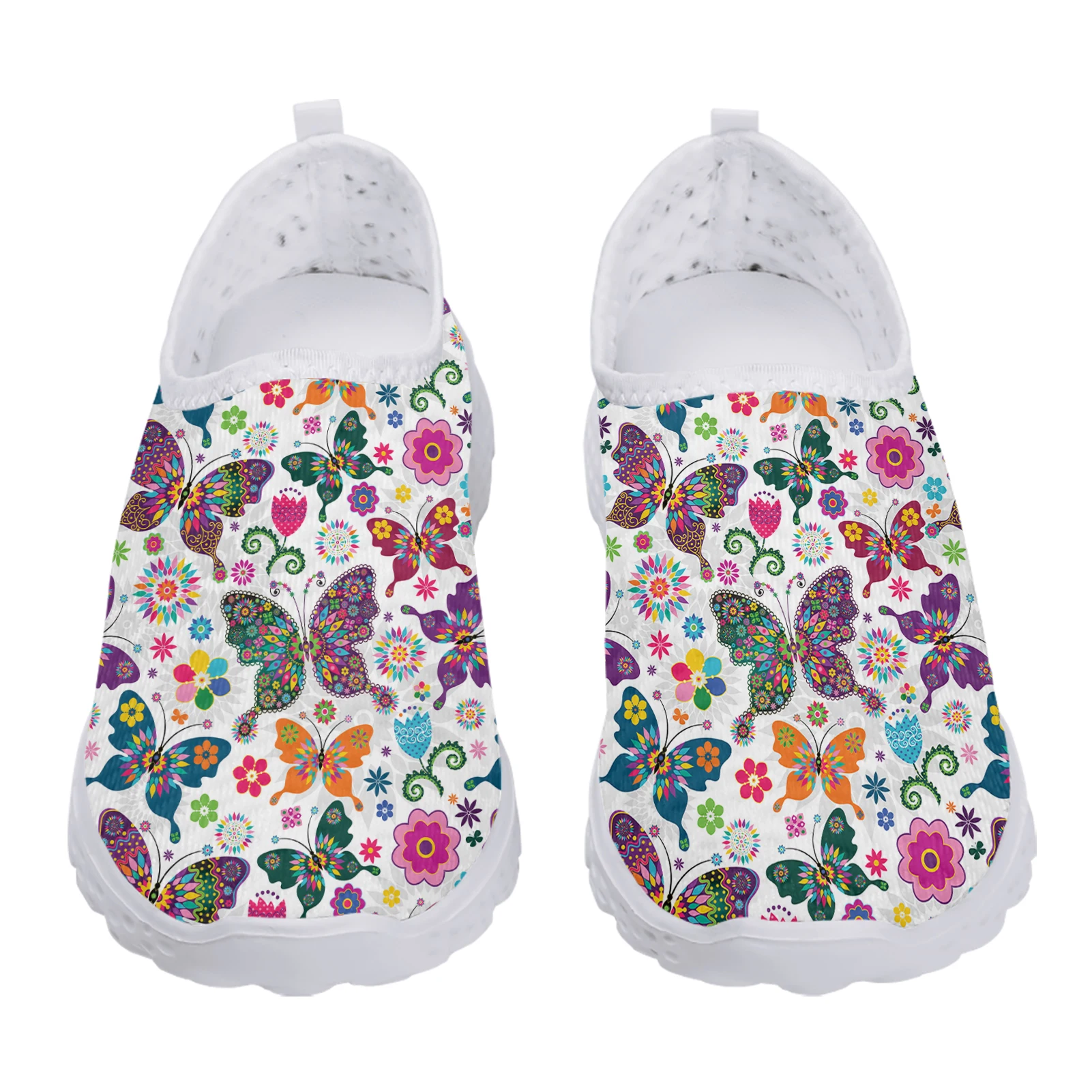 INSTANTARTS Fashion Colorful Butterfly Design Flower Print Home Mesh Shoes Loafers Women Slip On Sneakers Soft Flat Shoes