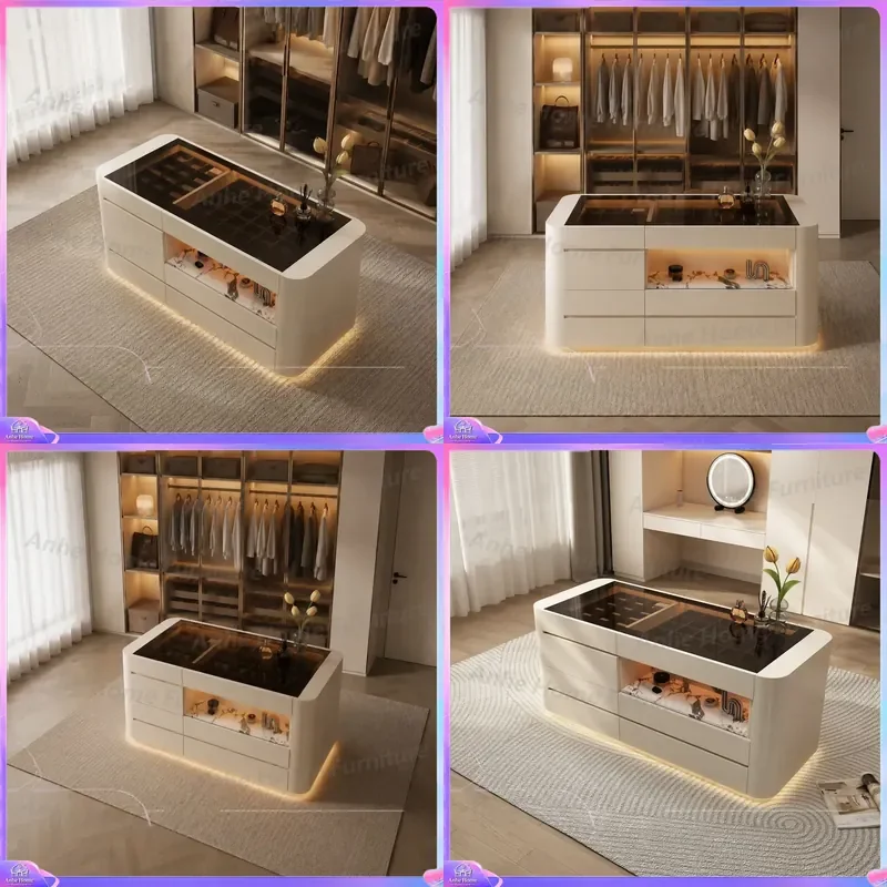 Luxury Jewelry Display Cabinet Middle Island Showcase Floor Standing Storage Unit for Walk in Closet Retail Store Furniture