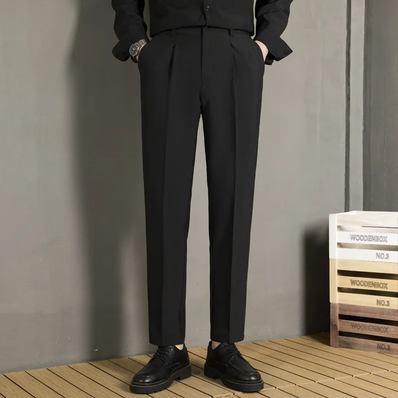 

Мужские повседневные брюки на весну и лето, зауженные, прямого кроя, струящиеся, универсальные, легкие, укороченные, в корейском стиле, модные.