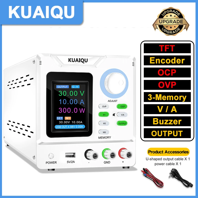 

KUAIQU OCP OVP Lab Power Supply USB Output Display Switching Voltage Regulator Memory Buzzer DC Source 30V 10A 300W For Repair