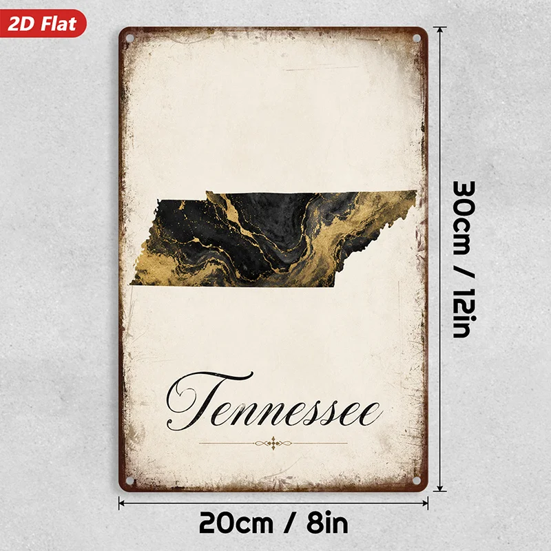 2D Flat, 1pc Tennessee Marble Metal Sign Wall Art, Tennessee Script Text, Tennessee State Silhouette, Home Decor, Ideal for Entr