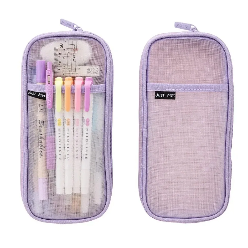 

New Mesh Large Capacity Pencilcase School Supplies Stationery Small Fresh Pencil Bag Simple Solid Color Pencil Bag