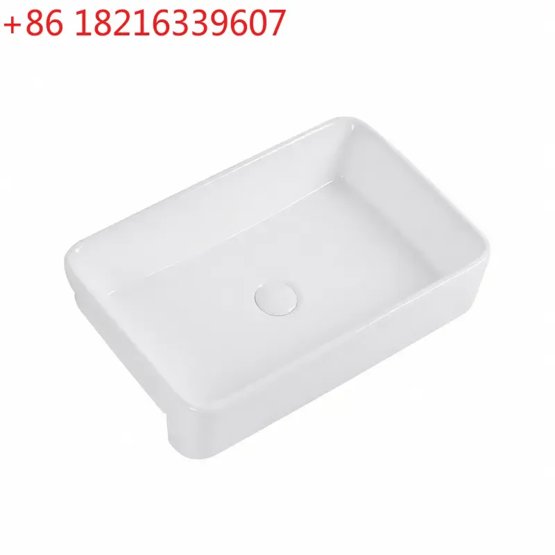 YAO Square Ceramic Semi Embedded Countertop Basin Narrow Semi Hanging Washbasin for Bathroom Sink Modern White Wash Hand Basin