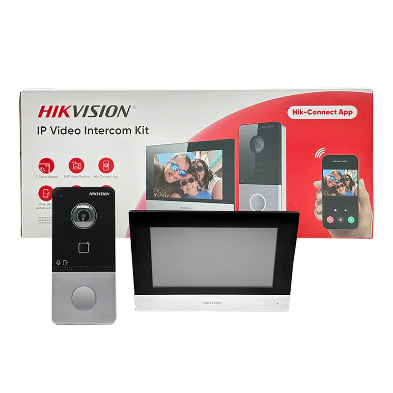 Hikvision Kit videocitofono originale 1080P Smart Home Two-way Talk campanello Camera DS-KIS603-P(C) con scheda di copertura antipioggia DC Power