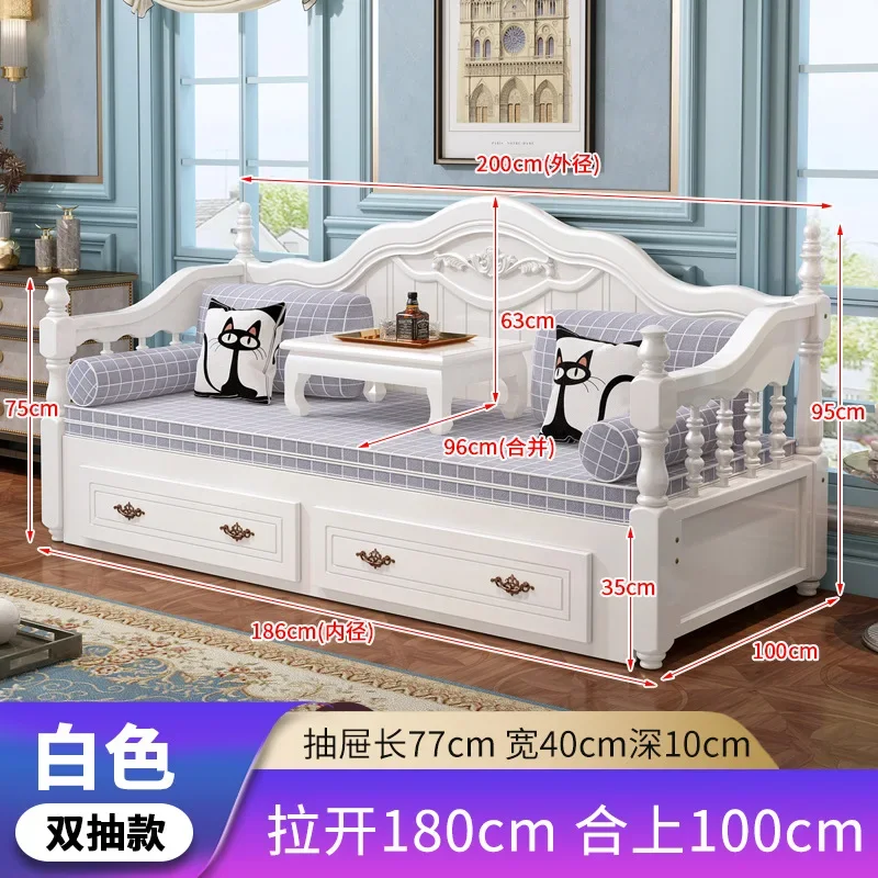 DSA European-style solid wood sofa bed, sliding foldable, sitting, and bedside minimalist bed, soft-wrapped small apartment