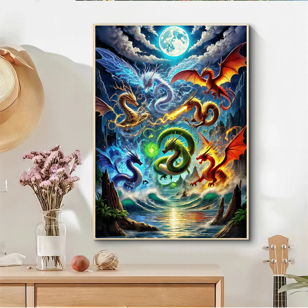 1000pcs Large Dragon and Moon Puzzle with Diamond Dragon Cutouts - Base & Multicolor Pieces Suitable for Adults, Family, Chall