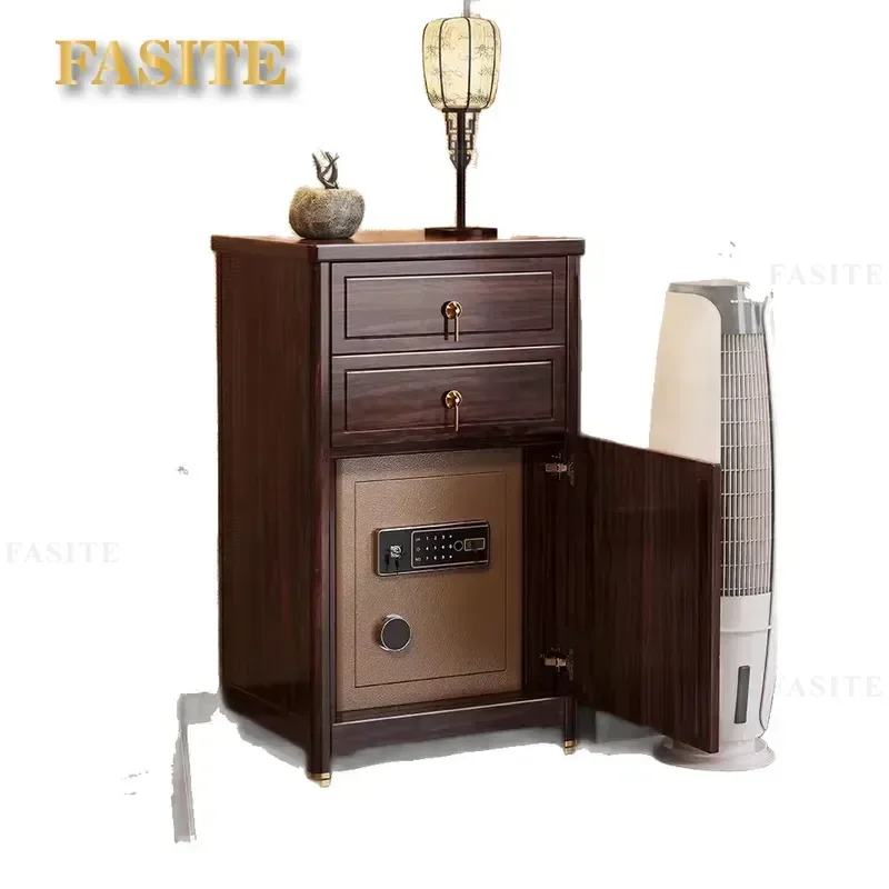 For Solid Wood Bedside Table Integrated Small Locker Intelligent Hidden Safe with Fingerprint and Password Secure Home