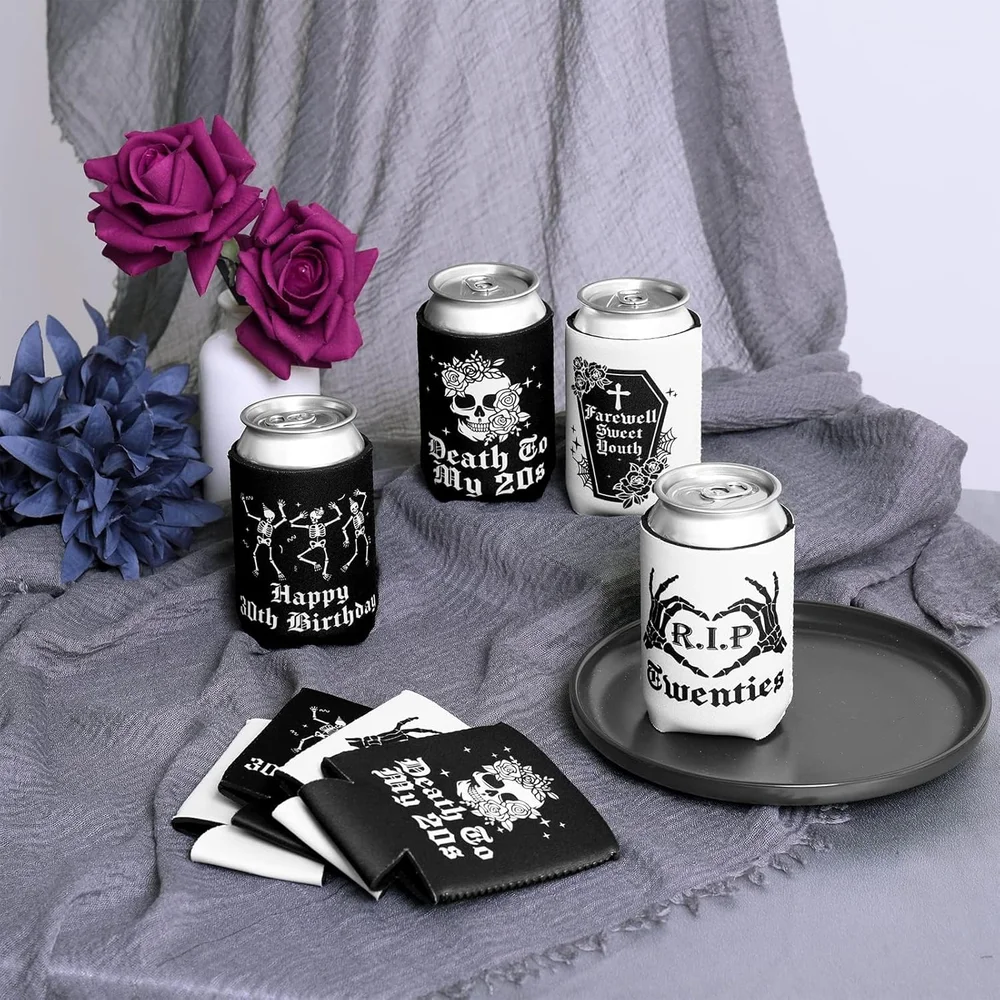 Gothic 30th Birthday Can Sleeve Death to My 20s Party Decor Skull Cooler Cheer Youth Bachelorette Happy Halloween party Supplies