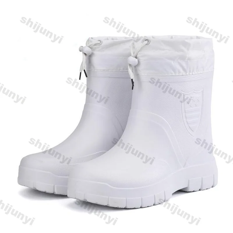 Men's Snow Boots Warm Waterproof Rain Boots Plush Anti Slip EVA Comfortable Winter Outdoor Kitchen Work Wear-resistant Men Shoes