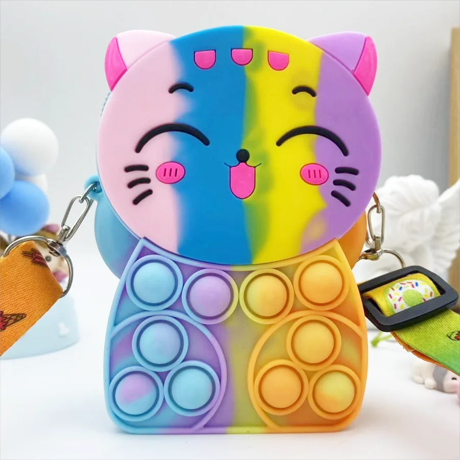 Girls silicone cute animal bag messenger bag coin purse kids stress relief pop toy stress relief bubble fun small gift shoulder