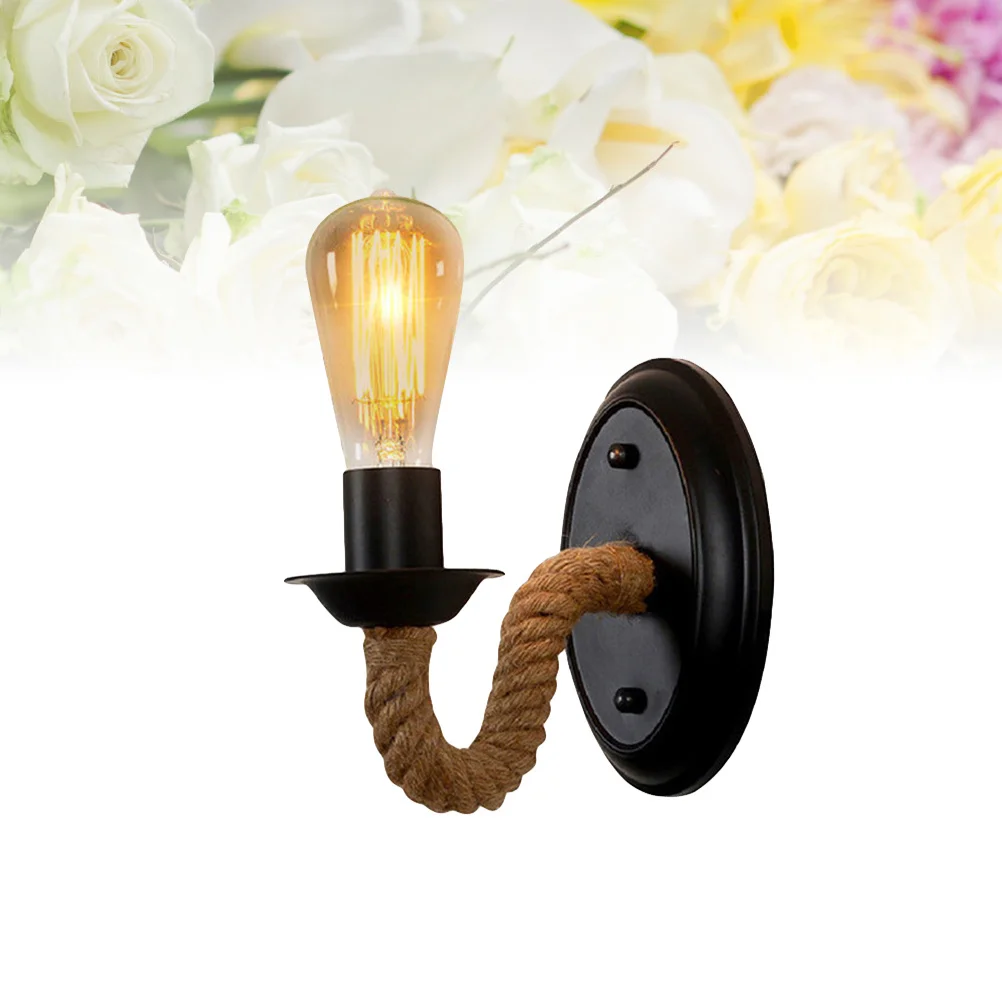 الممر ضوء الرجعية الجوت حبل الجدار مصباح 220 فولت E27 الشمعدان المعدني لغرفة النوم غرفة المعيشة بار إضاءة ديكوريّة أباجورة