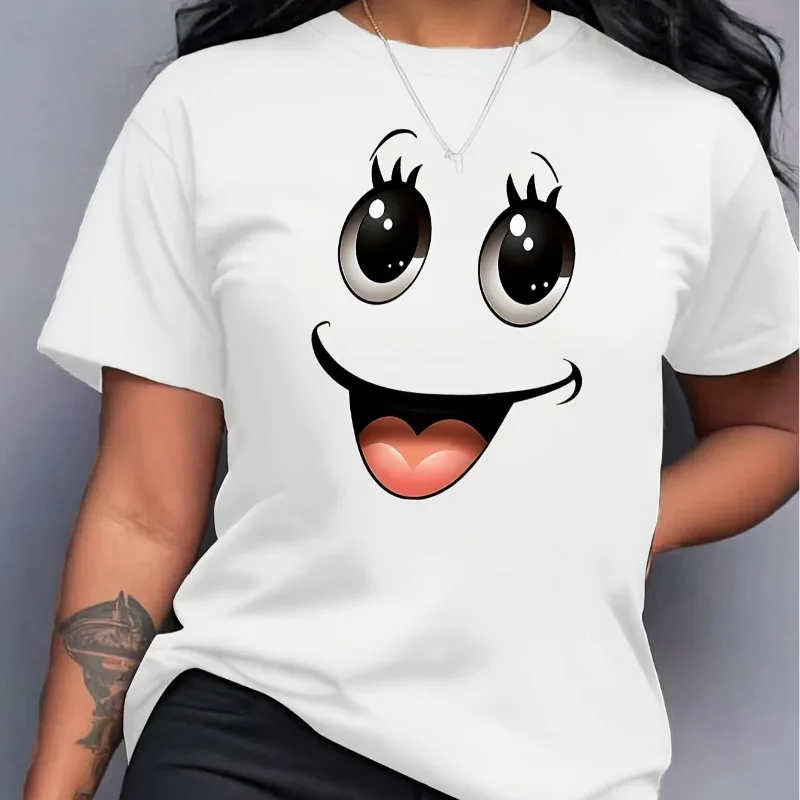 American Fashion Expression White T-shirt Summer Women New Plus Size  Y2K Casual Short Sleeved Y2K Casual Top