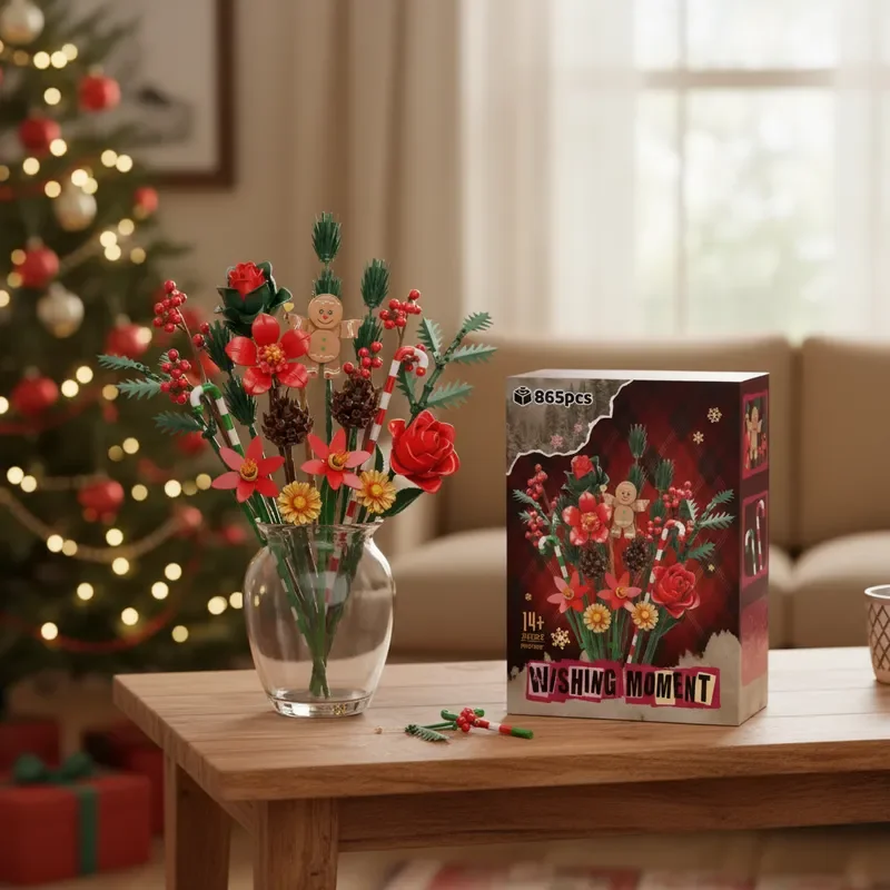 865 قطعة سلسلة عيد الميلاد اللبنات نموذج ديكور احتفالي باقة الورود الزنجبيل الدمى سطح المكتب هدية مزخرفة للبالغين طفل