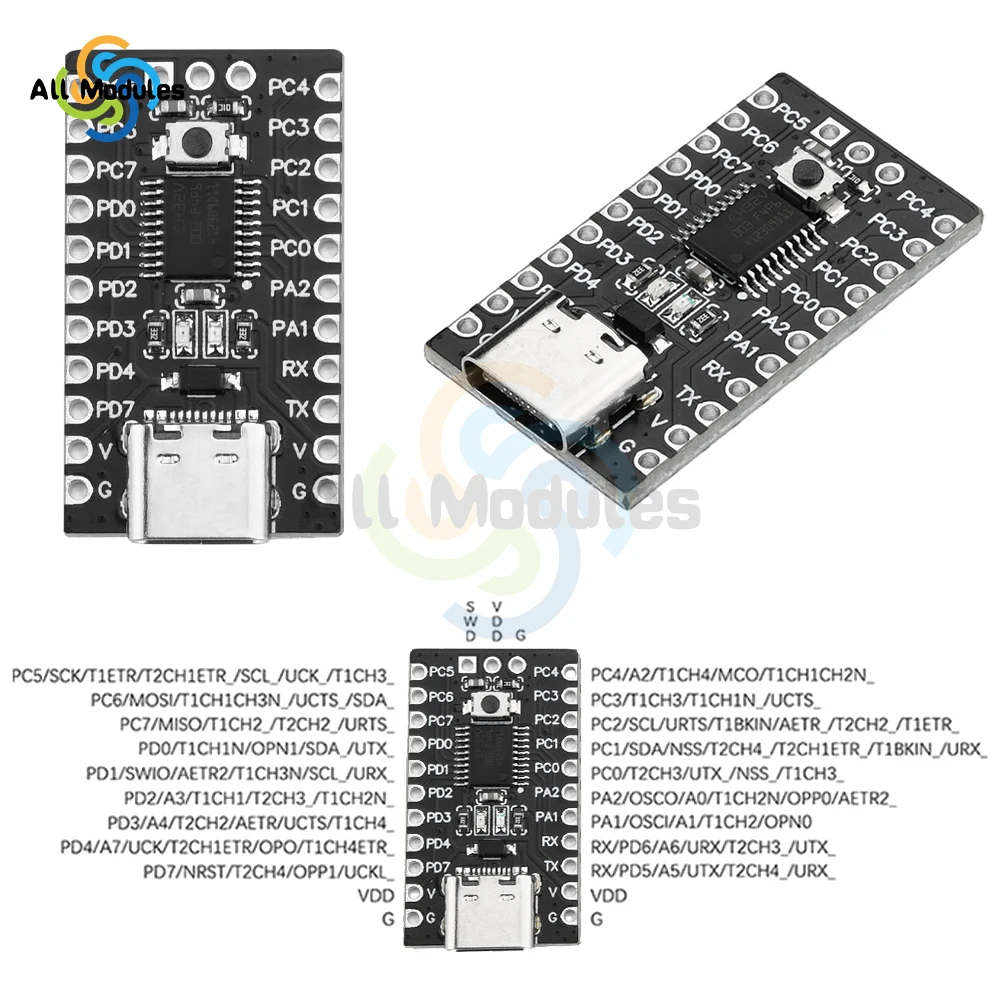 Placa de desenvolvimento de placa principal ch32v003f4p6, módulo microcontrolador ch32v003, processador RISC-V, interface TYPE-C