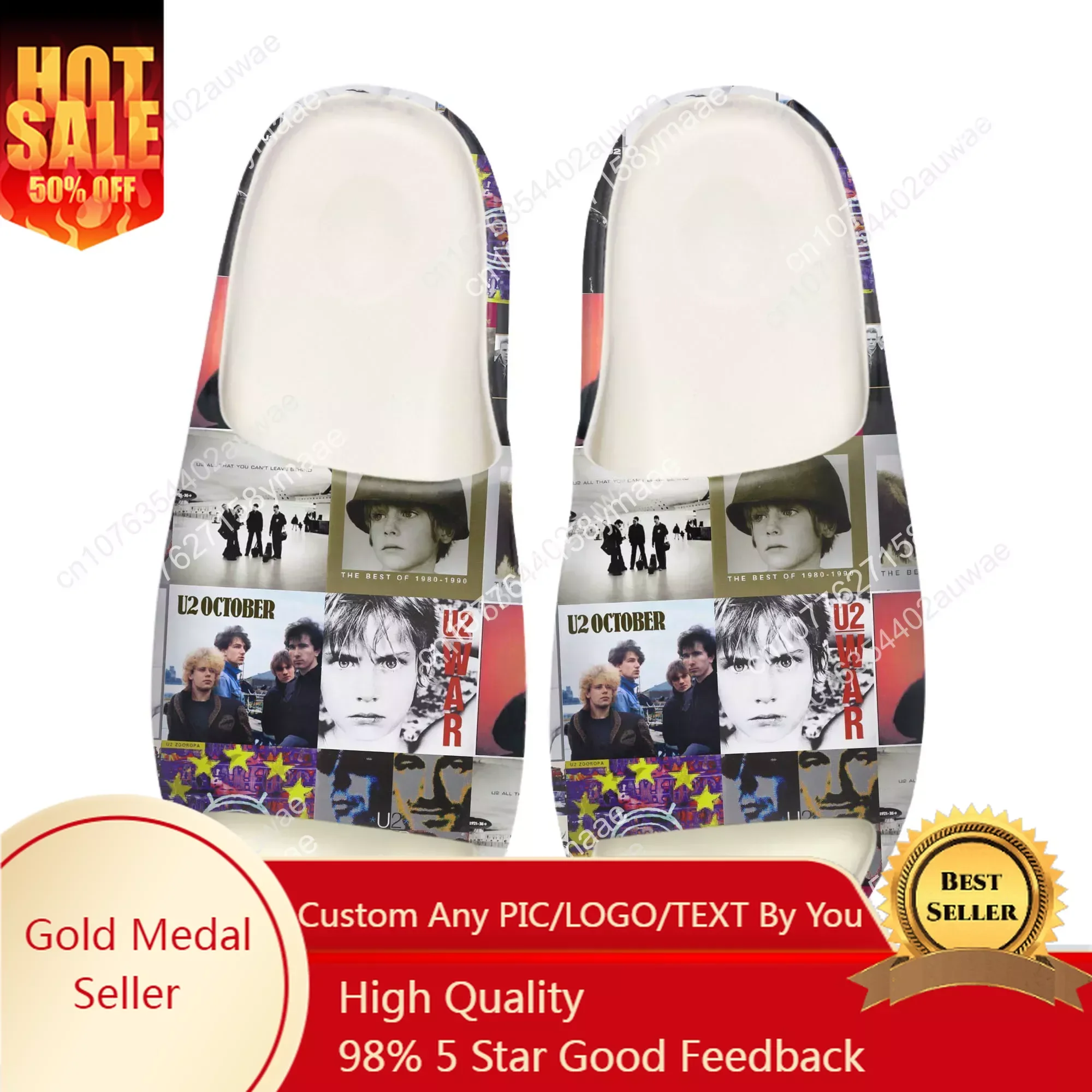 

U2 Rock Band Soft Sole Sllipers Home Clogs Step on Water Shoes Mens Womens Teenager Customize Bathroom Beach on Shit Sandals