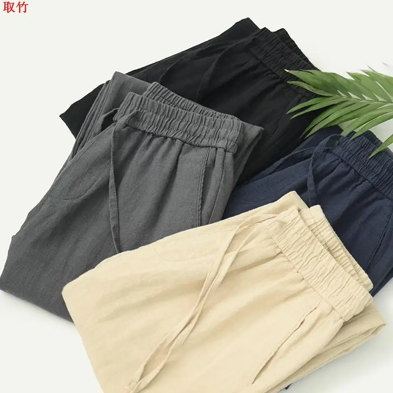 

Loose Men's Linen Casual Pants Cotton Linen Straight Leg Long Pants Spring Summer Comfortable Breathable Men's Loose Fit Trou...