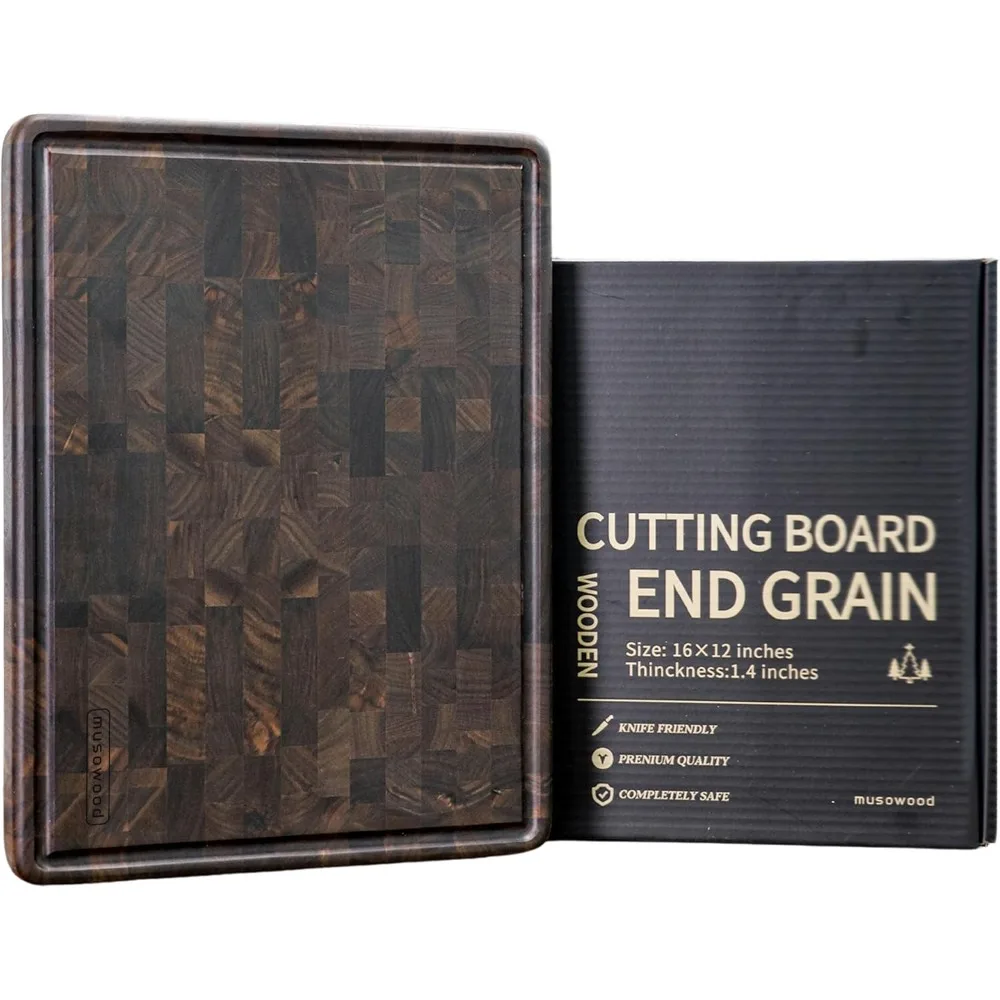 

Large 16x12 Inch Walnut End Grain Cutting Board with Checkered Pattern and Legs, Ideal for Kitchen Use