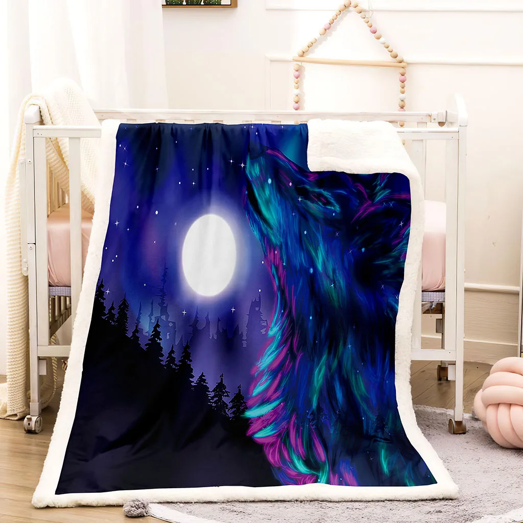 HUANZHUANG Throw Blanket 3D Abstract Animal Wolf Blanket For Soft Warm Microfiber Bedding For Bed Sofa Couch Printed Fuzzy Flee