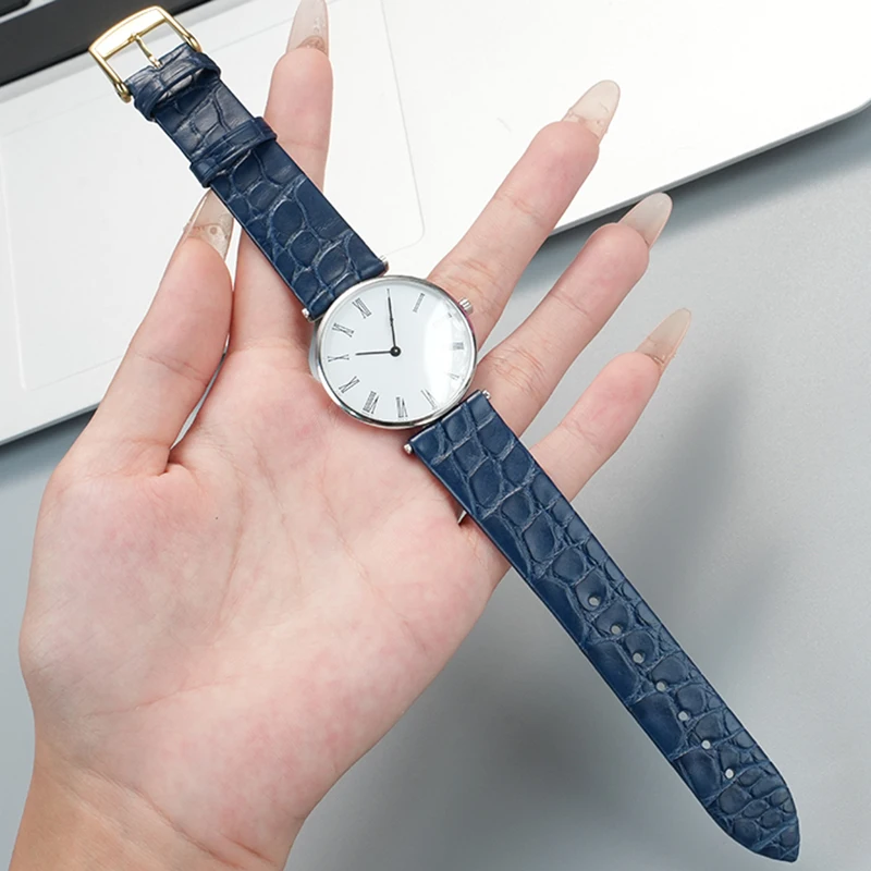 Para cualquier marca, correa de reloj de piel auténtica de cocodrilo fino para Longines L4 L2 Cartier 13 16 18 20mm, correa de reloj de negocios para hombres y mujeres