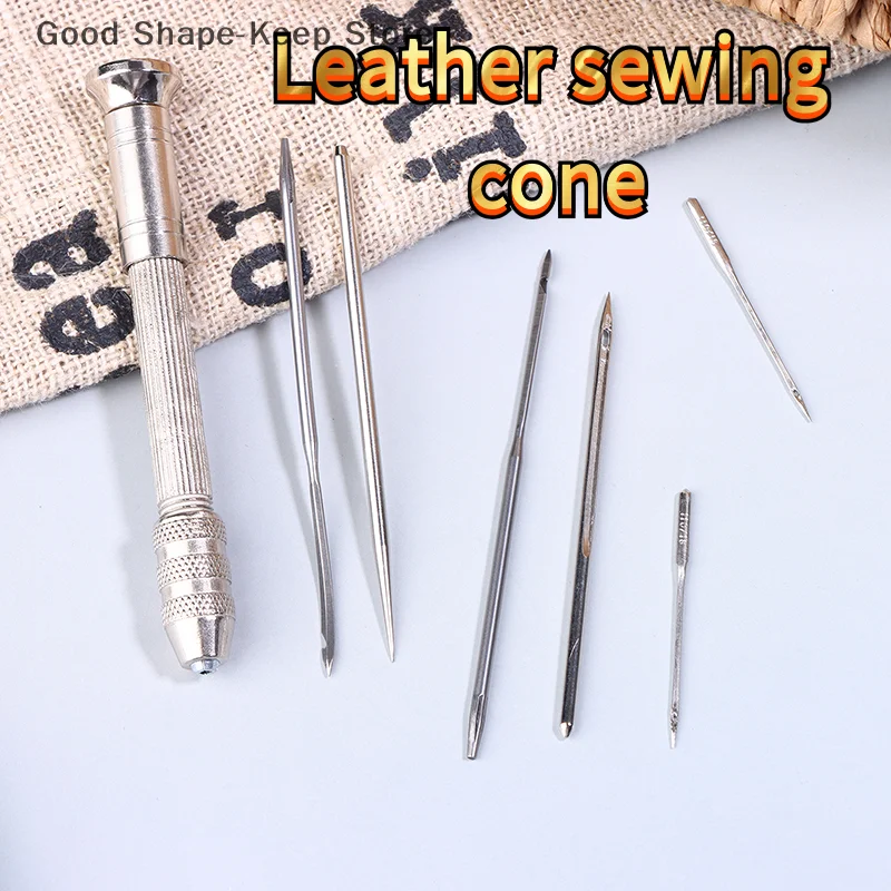 Leder-Näh-Ale-Reparaturset, austauschbare Stanz-Nähnadeln mit Ahle-Griff, Schuhe-Nähen, DIY-Lederhandwerk, 1 Set