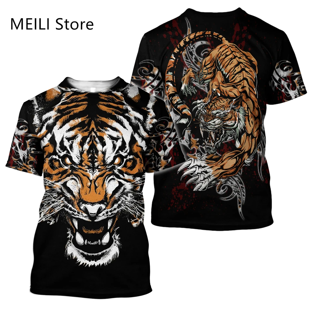 Camiseta de verano para hombre, camisetas con estampado de tigre 3D, camisetas de manga corta con patrón de animales, camisetas Harajuku de tendencia, ropa informal de gran tamaño para hombre