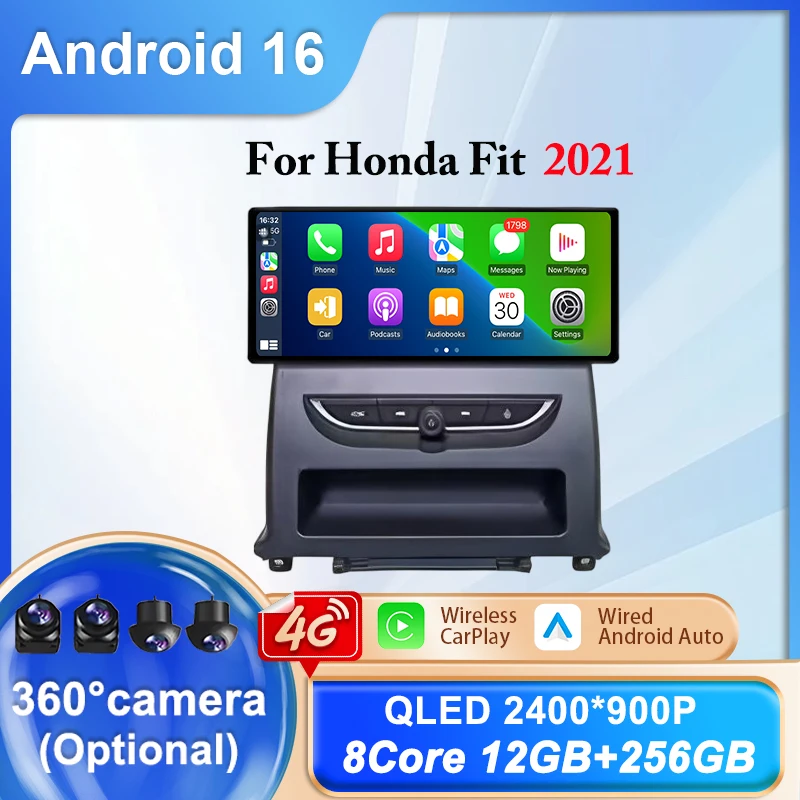 

Автомагнитола Android 16 Carplay с мультимедийным плеером для Honda Fit 2021, GPS-навигация, 12.3-дюймовый экран, DSP, Bluetooth