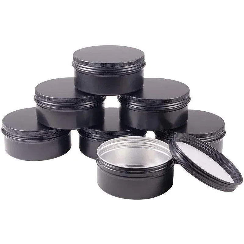 Tarros de aluminio negro con tapa para velas, tarro de Metal para viaje, envases de bálsamo labial, 10/15/20/30/50/60g, venta al por mayor, 100 unidades