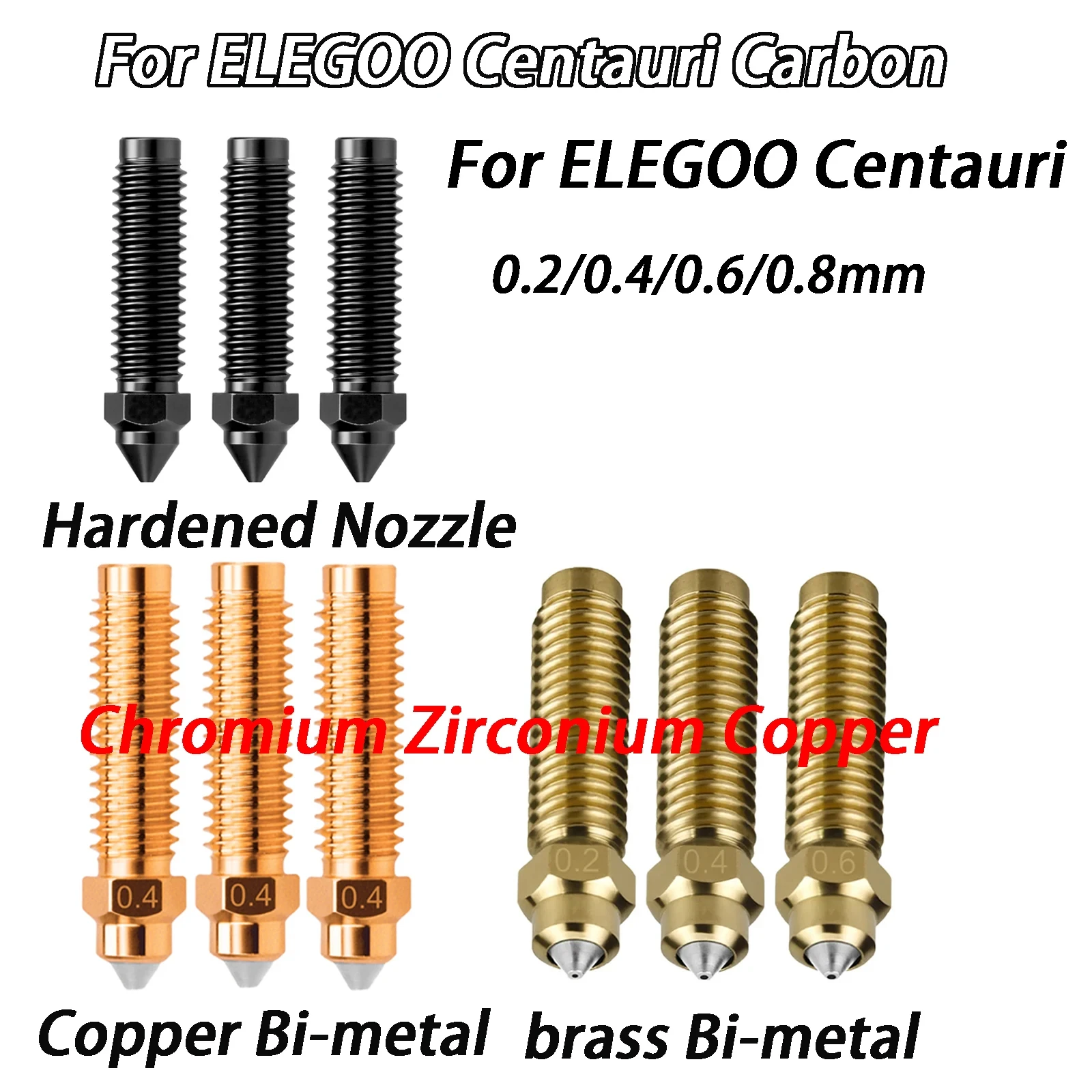

Bi-metal Nozzle For ELEGOO Centauri Carbon Chromium Zirconium Copper Bimetallic Nozzle For Elegoo Centauri 3D Printing Parts