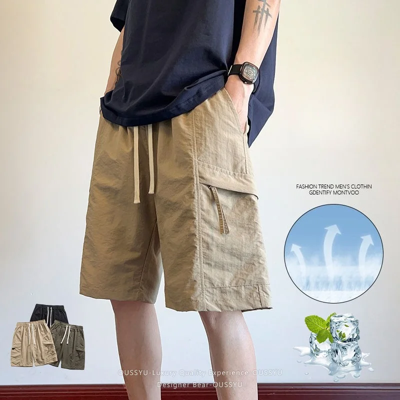 Summer Quick Dry Elastic Waist Cargo Shorts Men Baggy Knee Pants Breathable Casual Sports Wear Bermuda Short Khaki Jorts Man