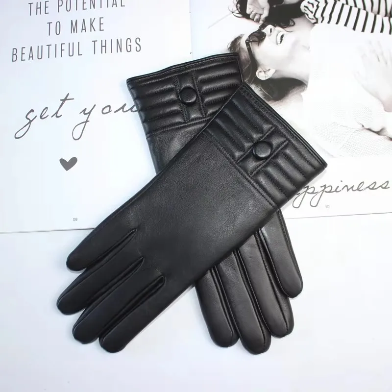 New women's imported sheepskin gloves touch screen winter thickened rabbit fur warm fashion leather gloves