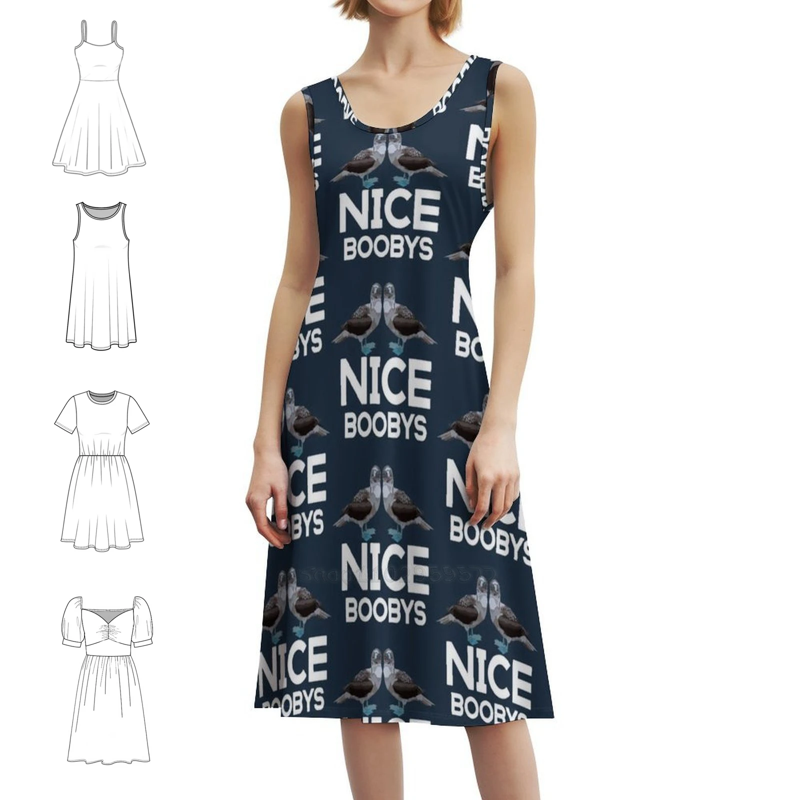 B هو فستان العطلة المثير باللون الأزرق للنساء على الشاطئ وحفلات أعياد الميلاد فستان قصير أزرق القدمين بوبي بوبي بيرد غريب