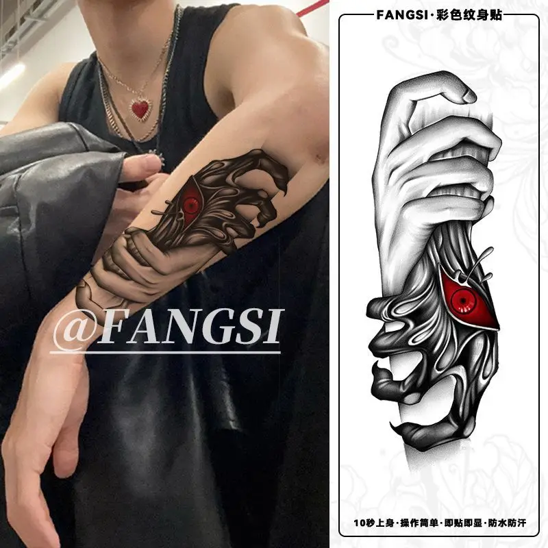 

Devil's Angel Hand Color Tattoo Stickers Flower Arm Thighs Waterproof Lasting Temporary Fake Tattoo Men Women Tatuajes Cool Art