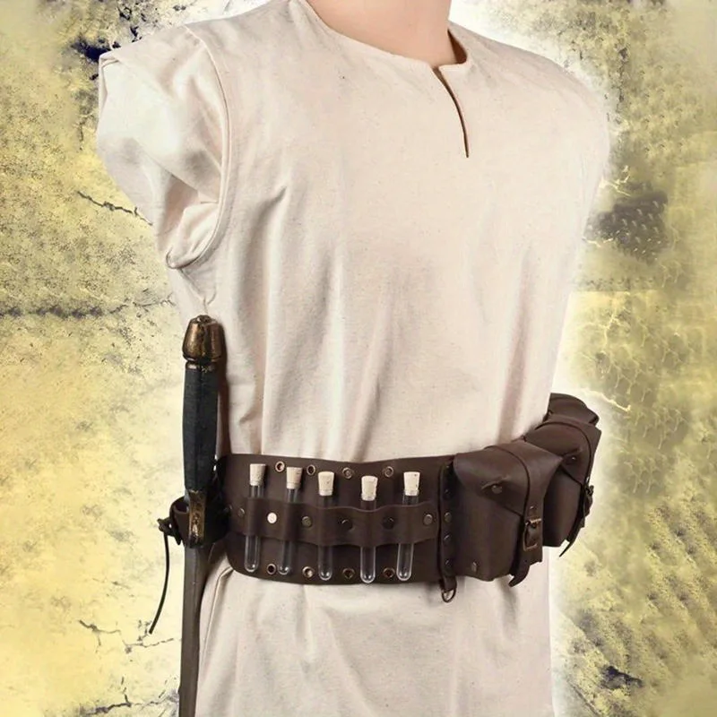 Fantasy Alchemist Cosplay Belt Steampunk Adventurer Waist Bag With Glass Vials Medieval Plague Doctor Larp Gear
