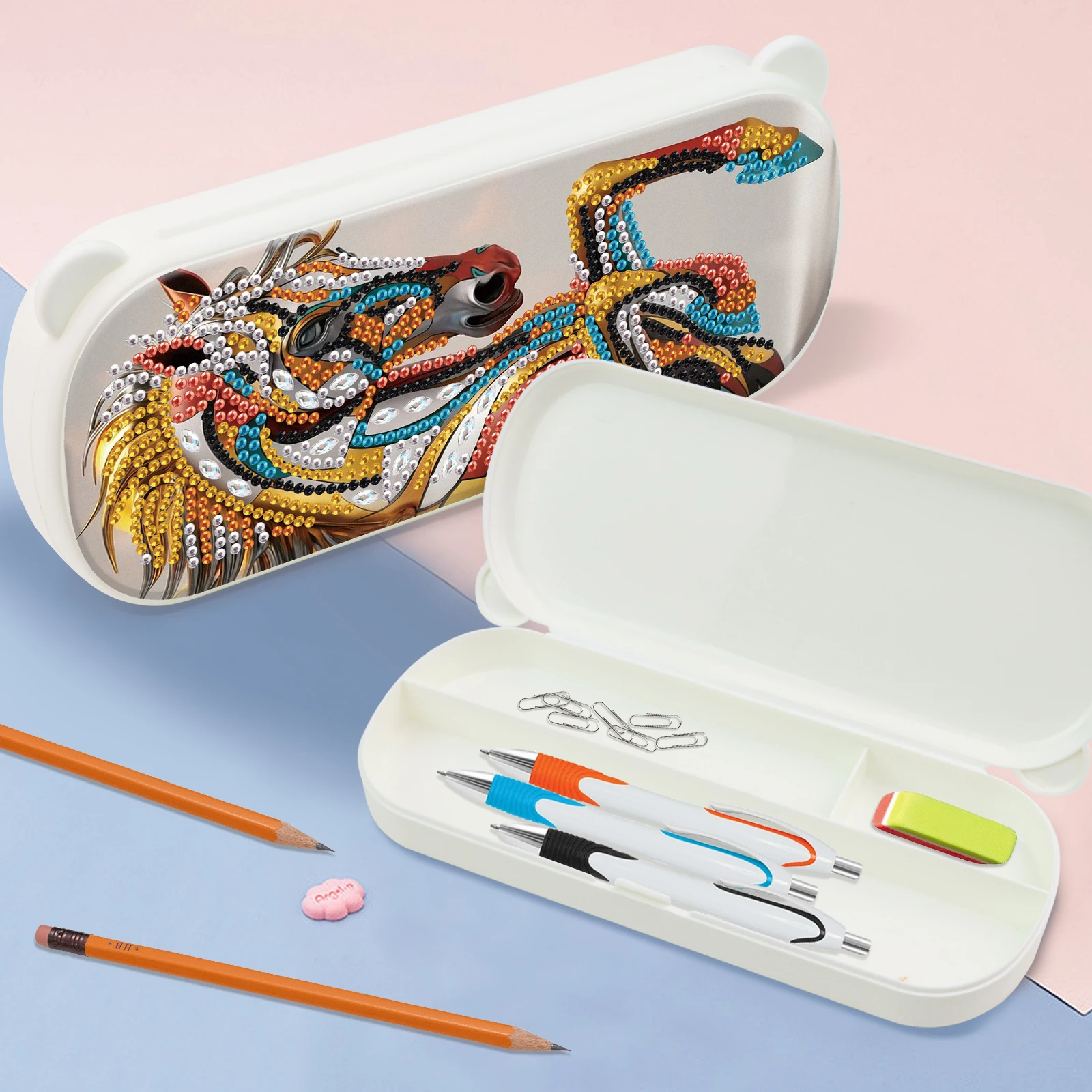 Diamond Art Painting pencil box Kits for Adults,Colorful horse Diamond Art pencil box Case Storage Organizer for Stationery gift