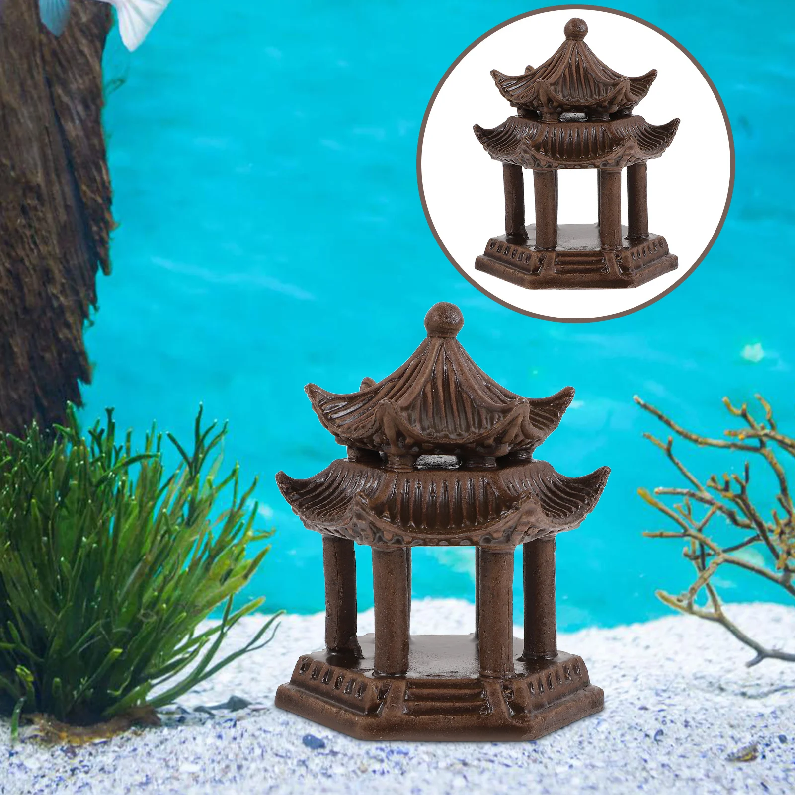 

Miniature Ceramic Pavilion Statue for Aquarium Plant Decoration Vivid Desktop Landscaping Ornament Housewarming Gift Home Garden