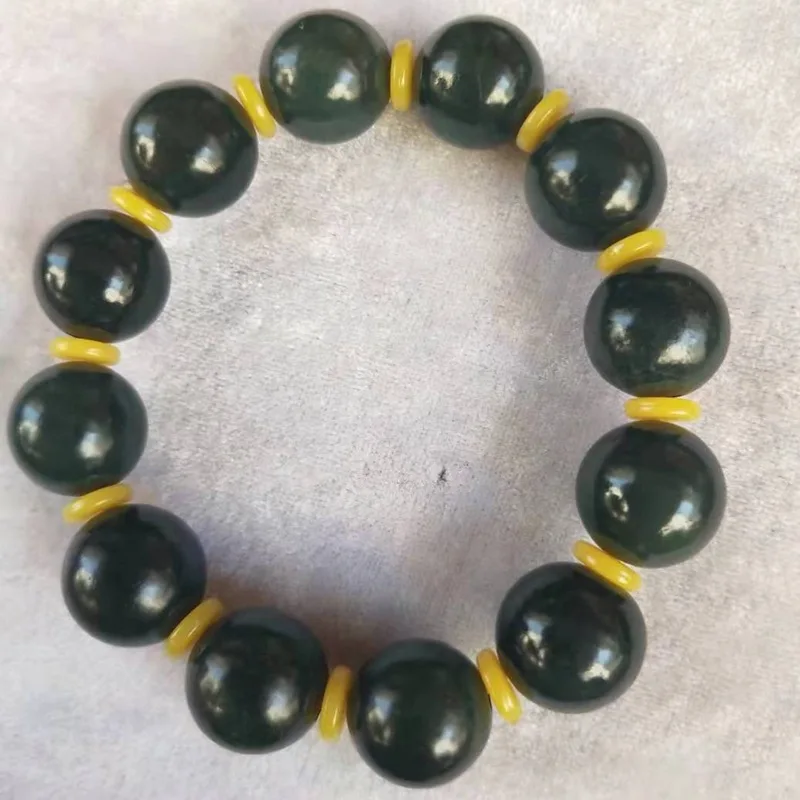 Hetian Green Jade Fine Material Men'S Bead Bracelet Fashionable And Versatile Accessory