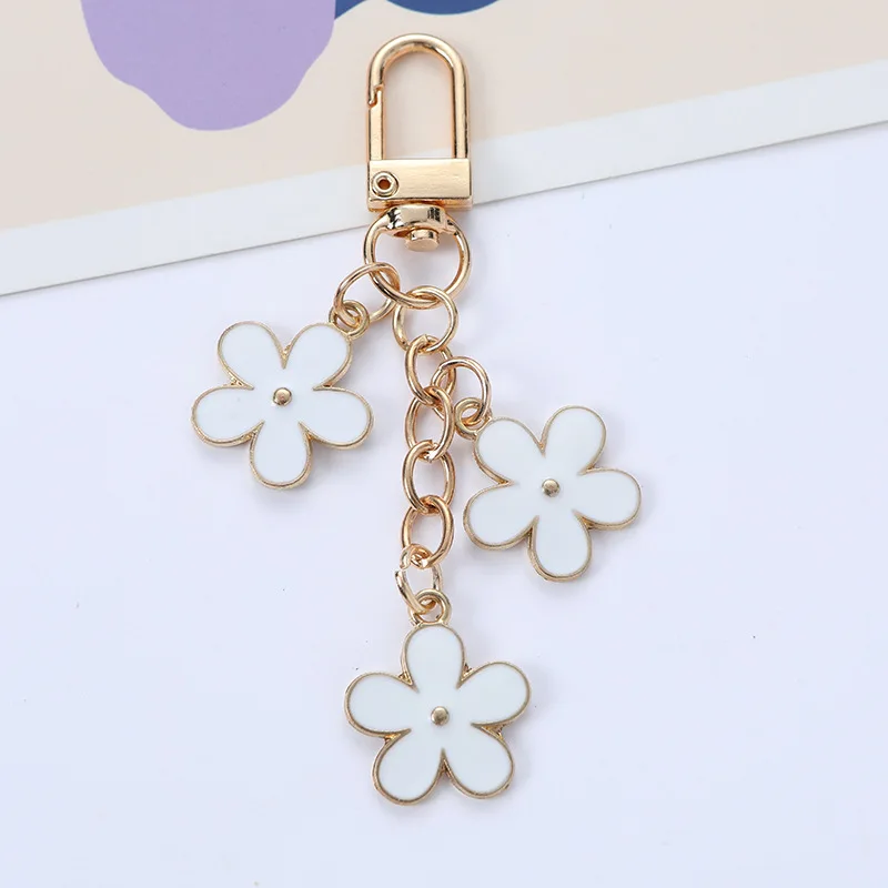 Mode kleine frische Farbe Emaille Blume Schlüssel bund für Frauen Mädchen süße Doppelseite Blume Schlüssel anhänger Tasche Auto Schlüssel Anhänger Schmuck – Detail 14