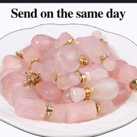 Natural Rose Quartz Perfume Bottle Pendant Mix Shape Natural Stone Essential Oil Diffuser Charms for Making DIY Jewerly Necklace