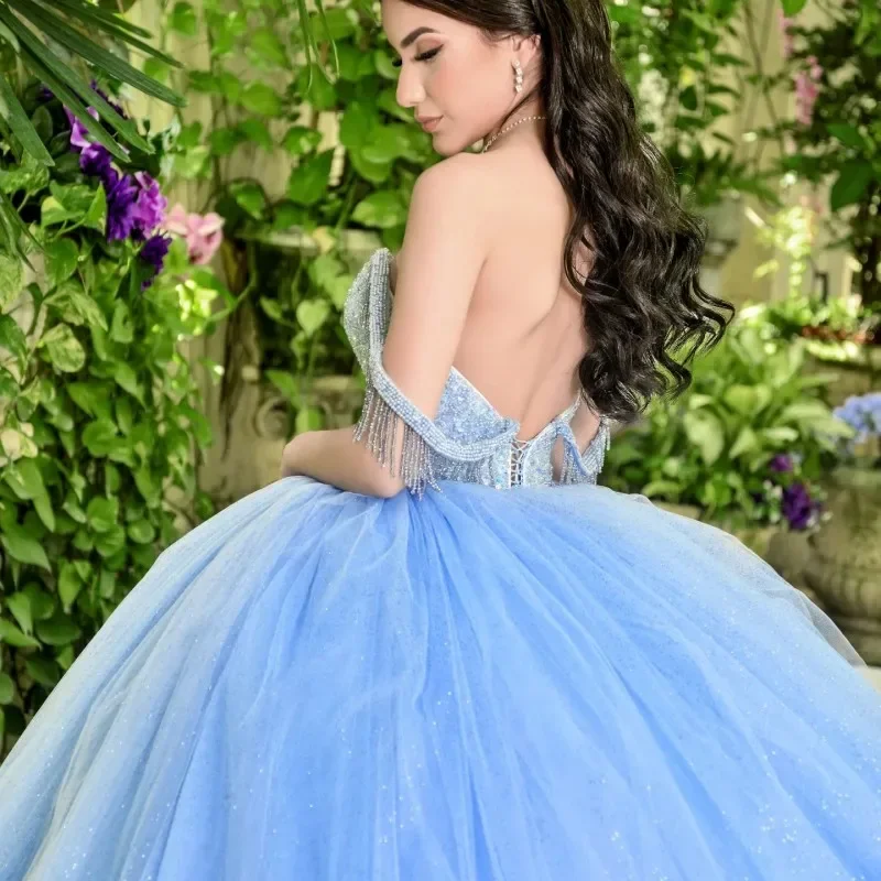 ANGELSBRIDEP Sky Blue Tassel Ball Gowns 15 Year Old Quinceanera Dresses For Special Events 2024 Princess Birthday Party