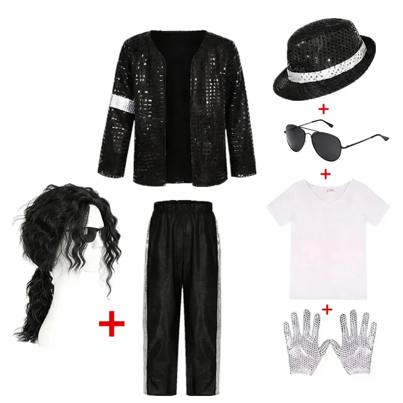 2026Michael Jackson Kids Clothes Halloween Cosplay Birthday Party Dance Children's Costume Pop Rock Superstar Boys Girls Outfits