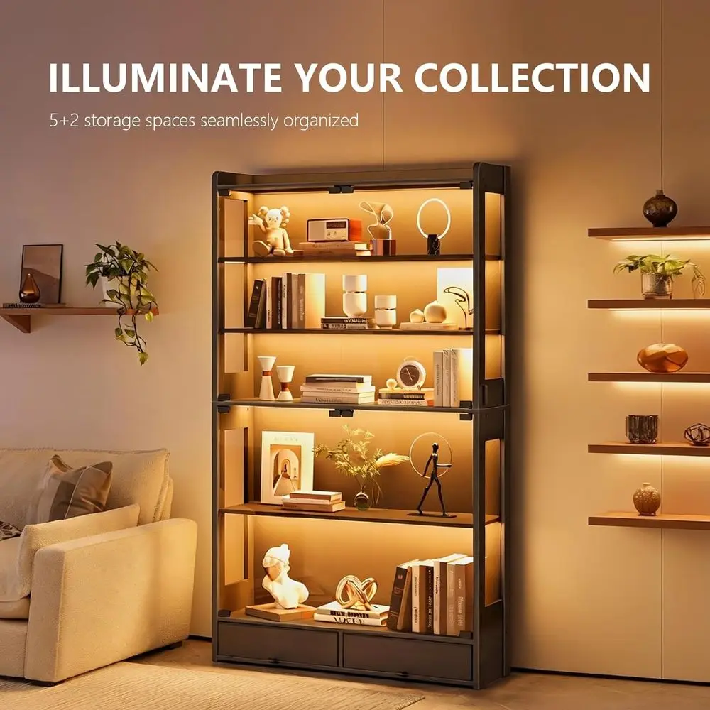 69 Tall Black LED Lighted 5-Tier Display Cabinet for Collectibles and Figurines view 3