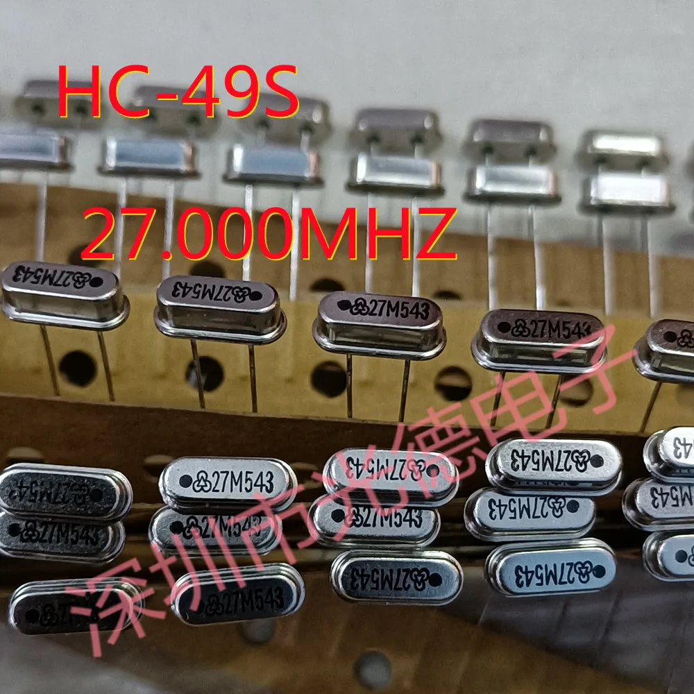 50pcs/ 27M in-line passive crystal oscillator HC-49S 27.000MHZ quartz crystal 27.000M 15PPM 10PF