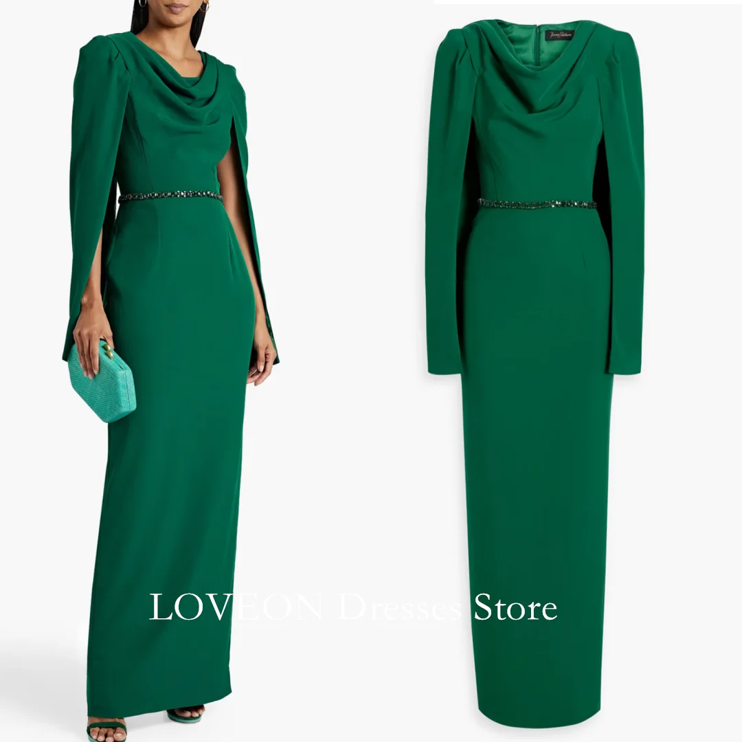 Cowl Neck Dubai Green Formal Dress Prom Party Crepe Satin Rhinestones Waistband Evening Gowns for Women Formal Bridesmaid Dress