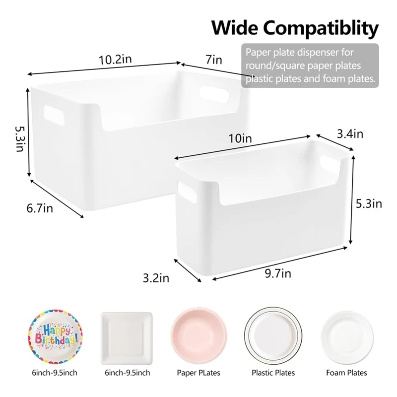 2Pcs Papers Plate Dispenser for 7-10 Inch Disposable Plates, Space-Saving Disposable Plate Storage Organizer for Cabinet-A27R
