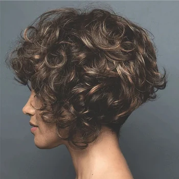 Parrucche marroni HAIRJOY per le donne parrucca sintetica resistente al calore parrucca riccia parrucche corte comode parrucche quotidiane per feste