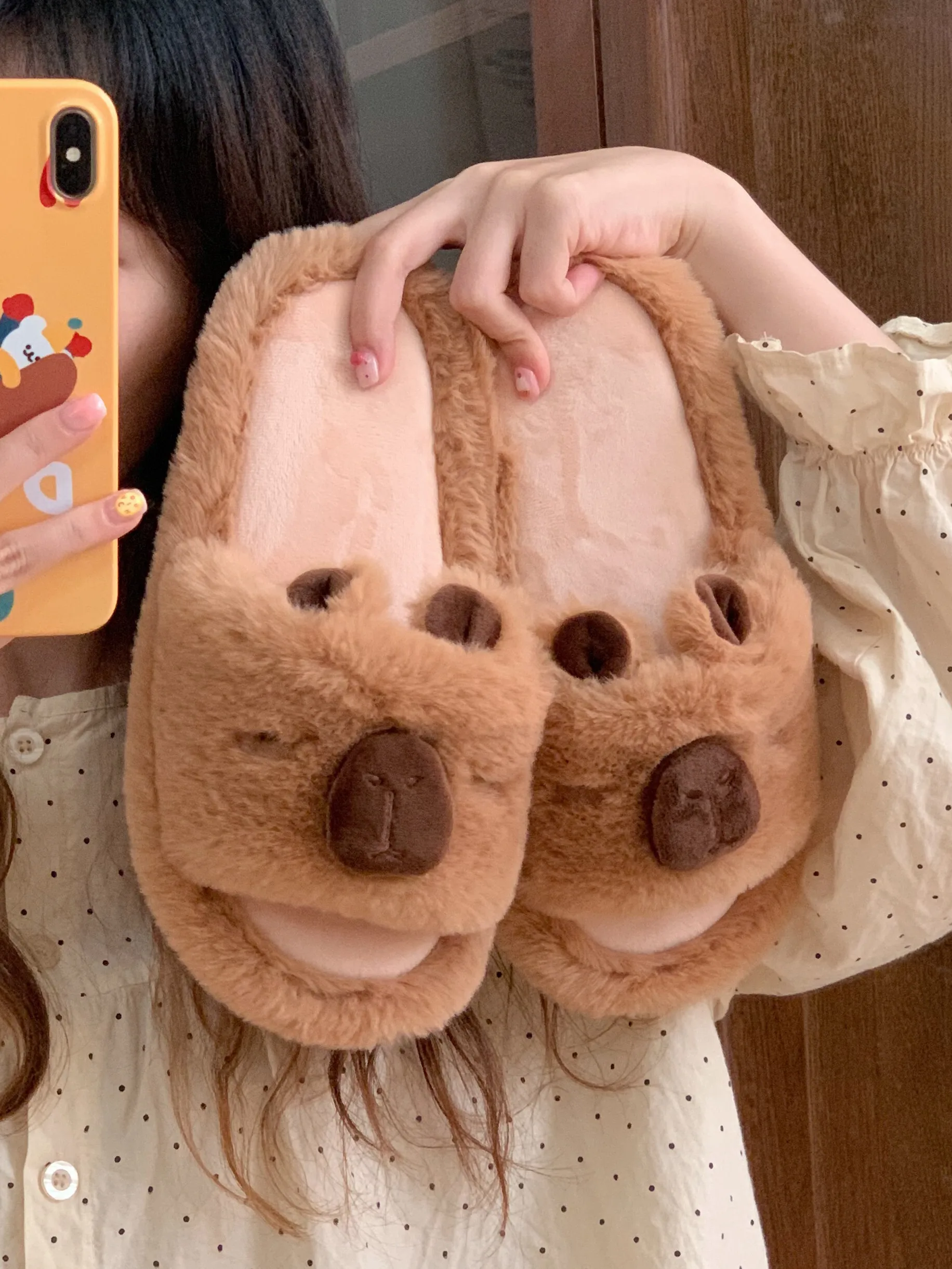 Cute Capibala Dolphin Cotton Home Slippers For Women's Autumn And Winter Students' Bedroom Warm Animal Slippers