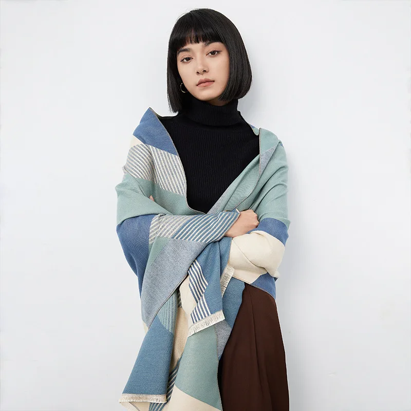 2023 New Literature and Art Plain Color Imitation Cashmere Women's Scarf Fashionable and Warm Thickened Outer Layer Cotton Shawl