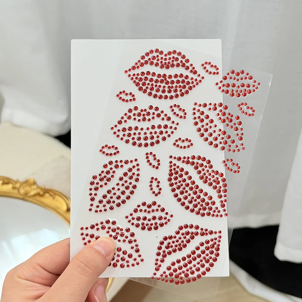 1 Sheet Sexy Kiss Lip Face Gem Stickers Super Shinning 3D Face Rhinestones Tattoo Body Face Diamond Valentine's Day Decoration