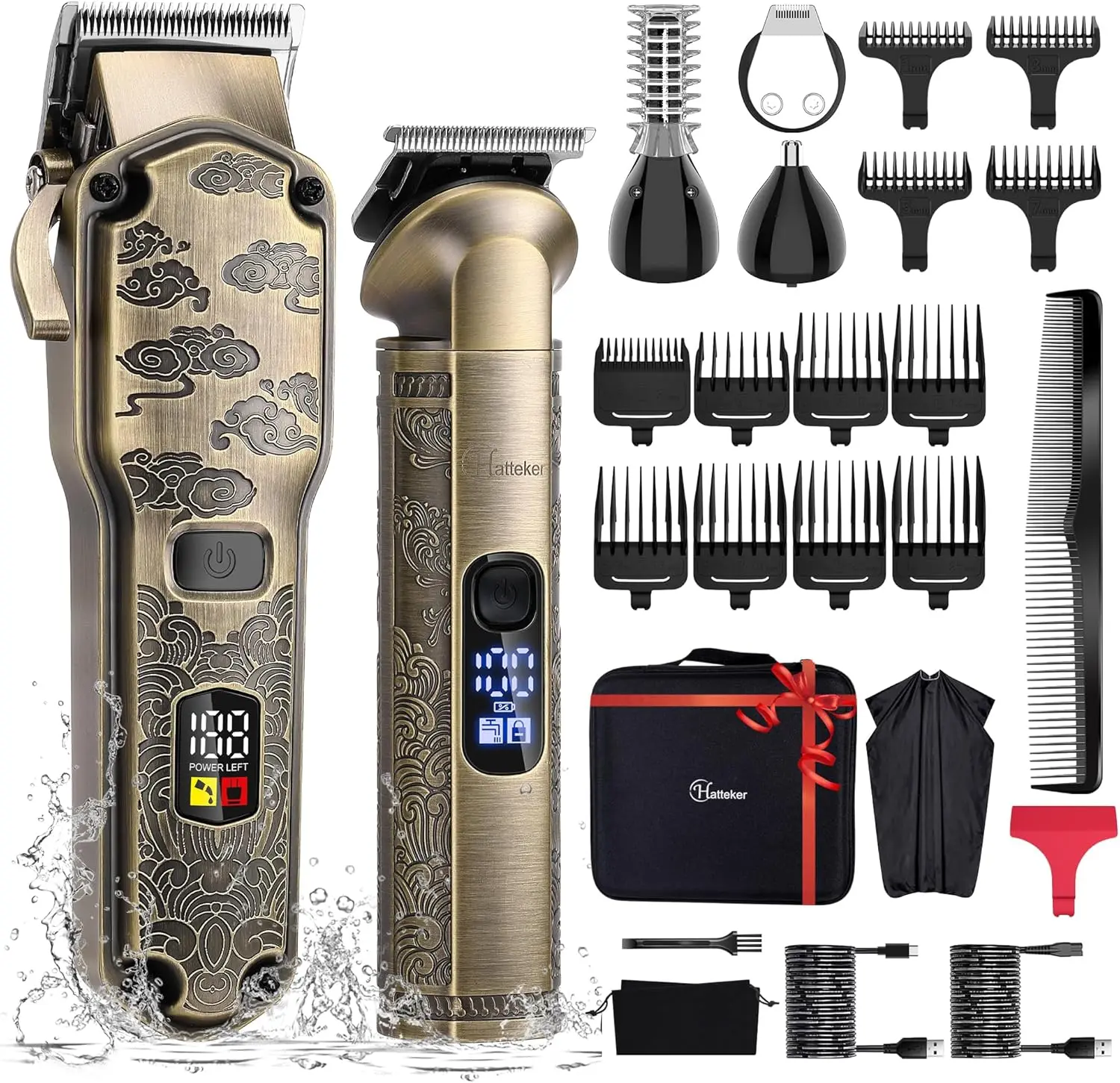 

Professional Cordless Hair Clippers & Beard Trimmer Set, Waterproof T-Blade for Men's Grooming Kit