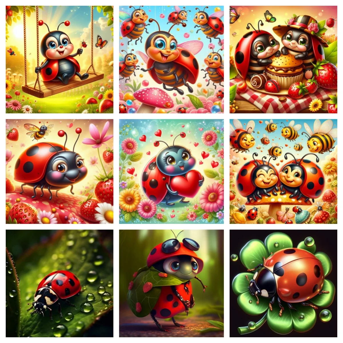 

Colorful Ladybug 5D Diamond Painting Kit Insects And Flowers Diy Diamond Embroidery Cross Stitch Hand Gift Home Wall Art Decor